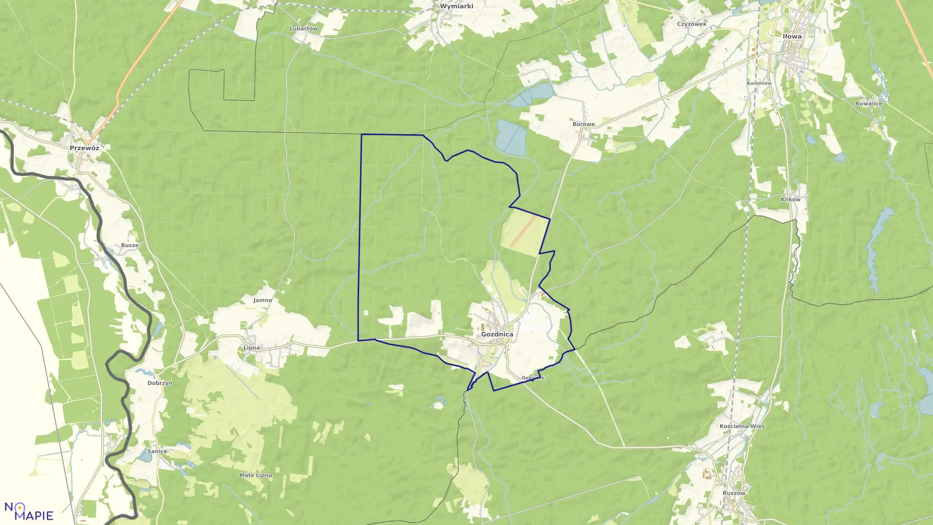 Mapa obrębu 1 w mieście Gozdnica
